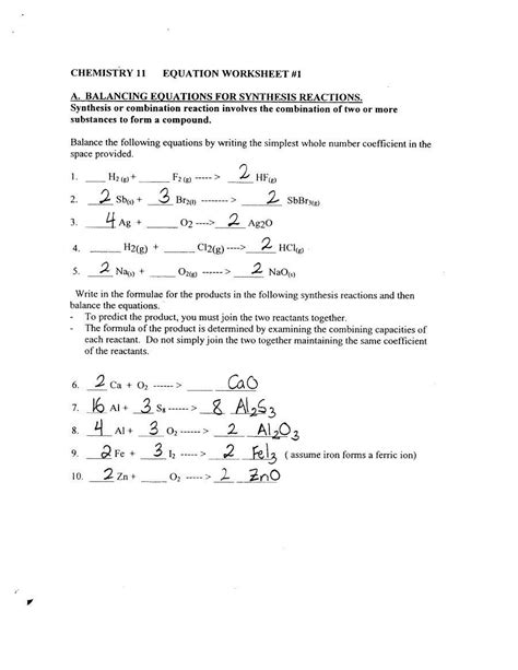 Before attempting to balance the equations, you must first convert the compound names into the correct chemical formulas. Worksheet 3 Balancing Equations And Identifying Types Of — db-excel.com