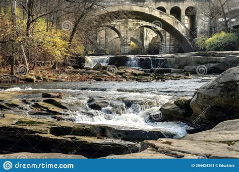 Berea Falls With Vintage Railroad Bridges As A Background Stock Image