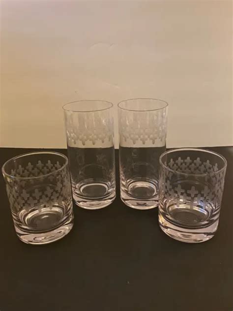 Vintage Etched Highball Tumbler And Double Old Fashioned Glasses Lot Of 4 34 99 Picclick
