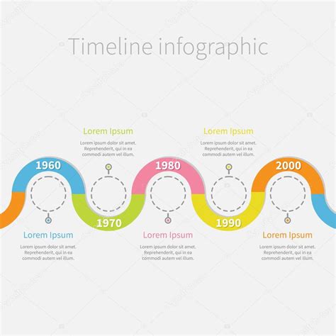 Timeline Infographic With Snail Colored Ribbon Empty Dash Line Circles