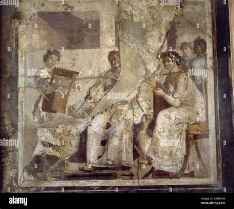 Fine Arts Ancient World Roman Empire Mural Painting Musicians Stock