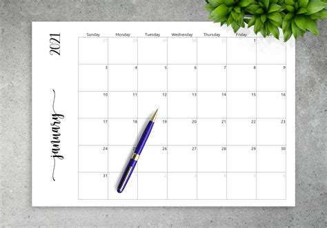 Download Printable Simple Monthly Calendar Horizontal Pdf In Printable
