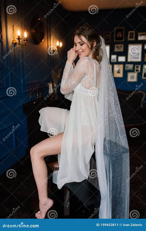 beautiful bride in white lingerie lying on the bed in her bedroom stock image image of