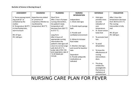 Nursing Care Plan Bachelor Of Science In Nursing Group 4 ASSESSMENT S