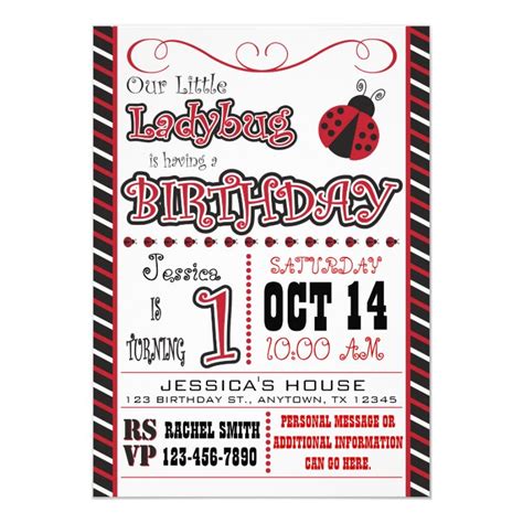 Ladybug 1st Birthday Invitations Zazzle
