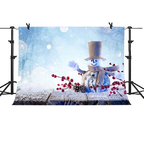 Mohome 7x5ft Winter Backdrop Snowman Cartoon Red Berry Pine Cone