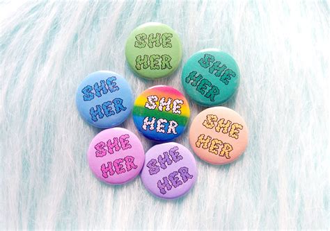 Pronoun Badge She Her Gender Identity Pin Queer Trans Pin Etsy