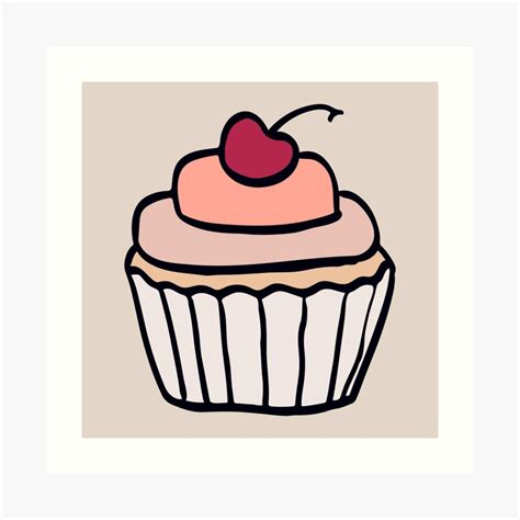 Cupcake With Cherry Doodle Cartoon Illustration Art Print By