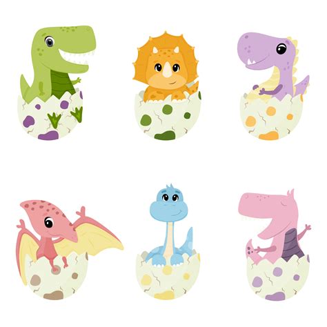 Set Of Cute Baby Dinosaurs In An Egg Shell Cute Baby Tyrannosaurus