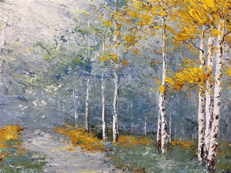 Birch Tree Oil Painting On Canvas Original Yellow Autumn Birch Etsy