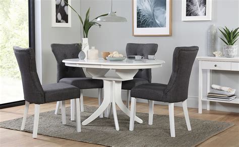 Get free shipping on qualified rectangle, seats 4 kitchen & dining tables or buy online pick up in store today in the furniture department. Hudson Round White Extending Dining Table with 4 Bewley Slate Fabric Chairs | Furniture Choice