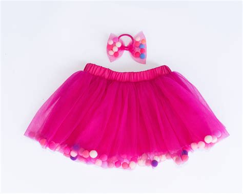Kids Tutu Skirt With Multicolor Pom Pom Balls And Jewlery 2pcs Set