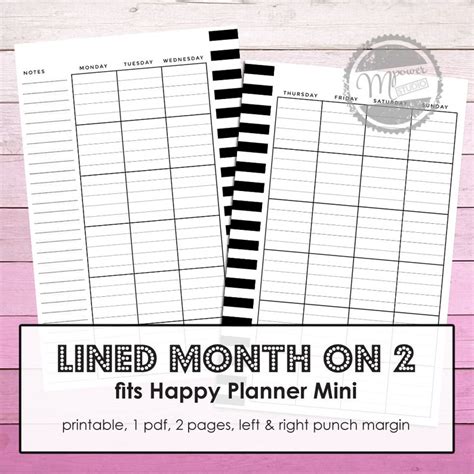 Mambi Mini Happy Planner Printable Month On Two Pages Inserts Etsy