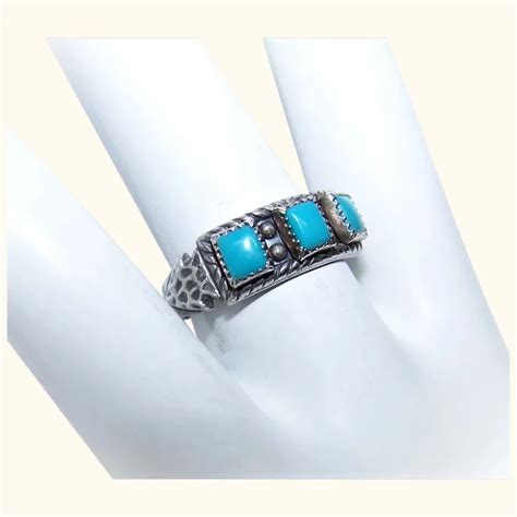 Bell Trading Post Sterling Silver 3 Cab Faux Turquoise Ring Native