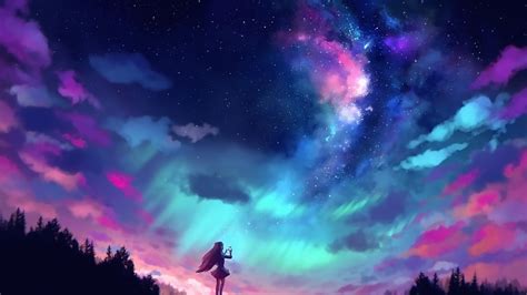 2560x1440 Anime Girl And Colorful Sky 1440p Resolution Wallpaper Hd