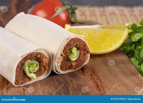 Traditional Turkish Food Meatbal Cigkofte Stock Image Image Of Chee