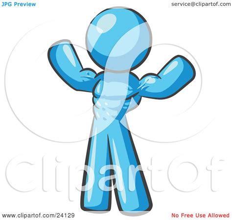 Clipart Illustration Of A Light Blue Bodybuilder Man Flexing His