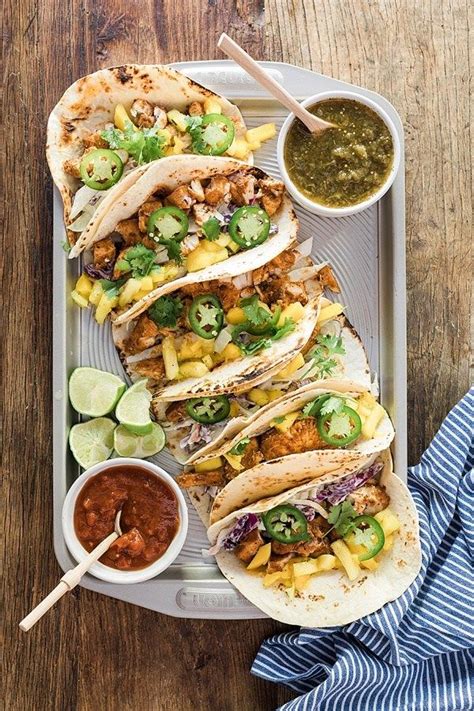 Blackened fish tacos with peach salsa. Blackened Fish Tacos with Creamy Coleslaw & Pineapple ...