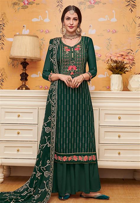 Green Faux Georgette Embroidered Palazzo Suit 200939 In 2020 How To Dye Fabric Palazzo Suit