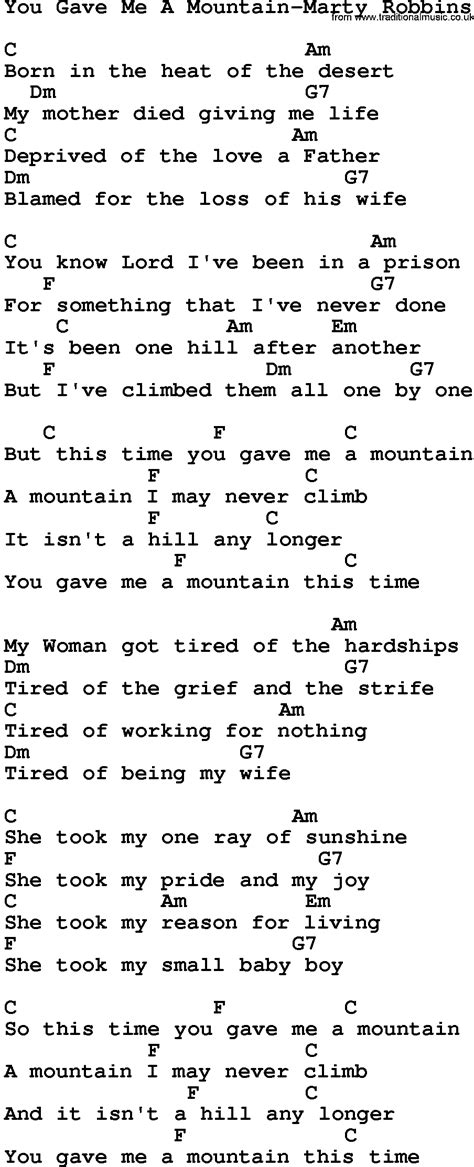 Country Musicyou Gave Me A Mountain Marty Robbins Lyrics And Chords