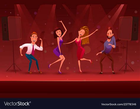 Nightclub Disco Party Modern Dancing Cartoon Vector Image