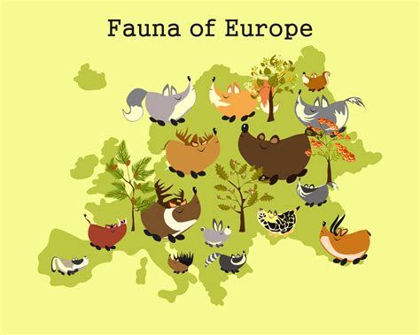 Animal Map Of Europe Children S Educational Poster With Animals Of The
