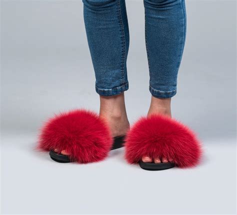 For business, marketing and education. Red Fur Slides - Made of 100% Real Fur - All Sizes Available.