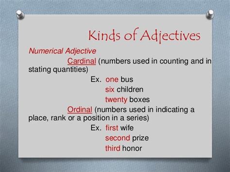 Cardinal And Ordinal Adjectives
