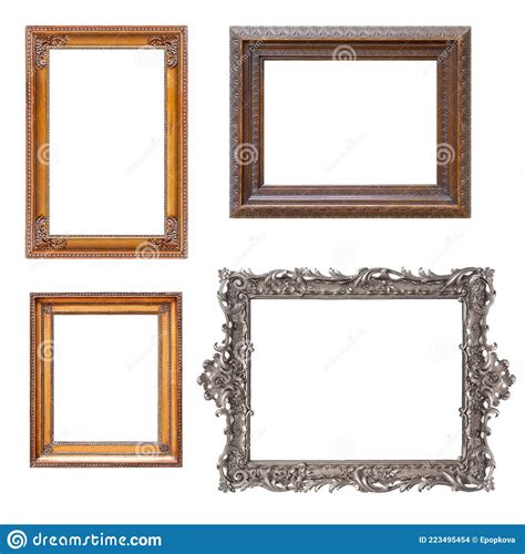 Set Of Golden Frames For Paintings Mirrors Or Photo Isolated On White