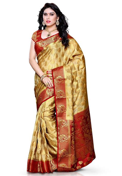 Kanchipuram Art Silk Saree In Golden In 2021 Pure Silk Sarees Saree Designs Saree Collection