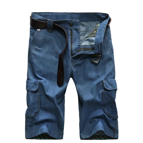 Icpans Summer Casual Shorts Men Zipper Loose Denim Shorts Mens Cargo Multi Pocket Short Jeans