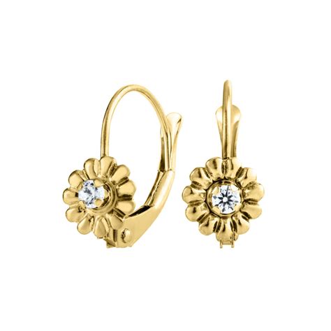 Pretty Flower Lever Back Earrings For Girls In 14k Gold The Jewelry Vine