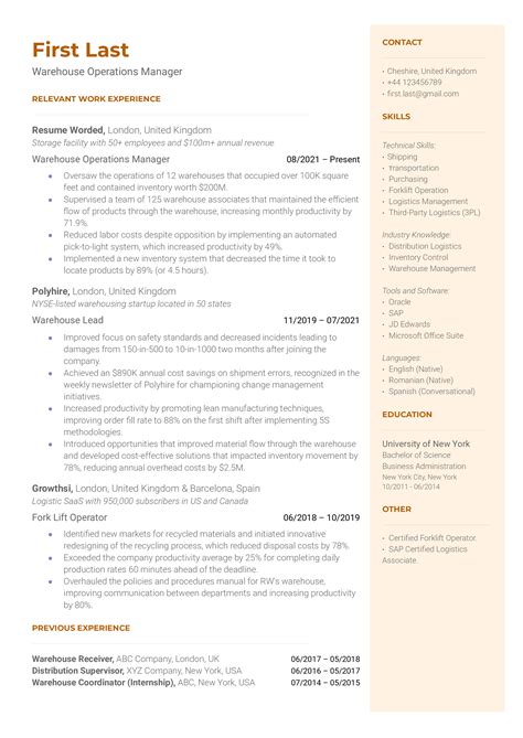 4 Warehouse Manager Resume Examples For 2023 Resume Worded