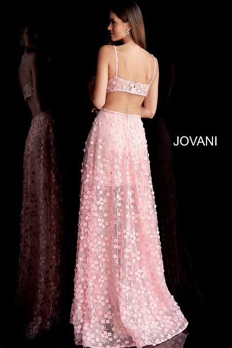 Jovani 67625 Pink Sheer Floral Applique Prom Ballgown