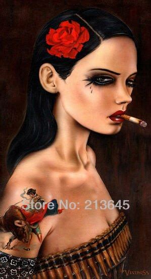 100 Handmade Sexy Smoking Girl Oil Painting Reproductionevil Eye By