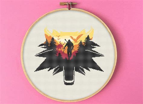 The Witcher Cross Stitch Pattern Wolf Silhouette Embroidery Etsy In