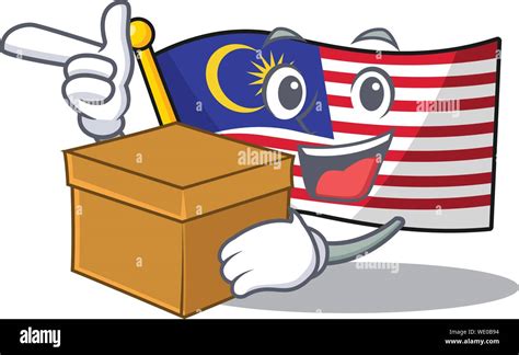 With Box Flag Malaysia Cartoon Isolated With Character Stock Vector