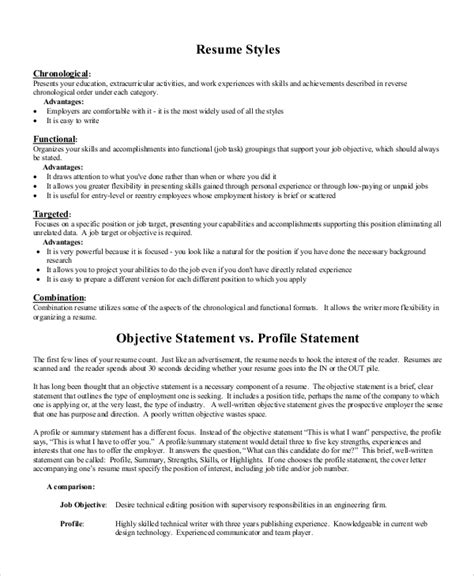 Free 8 Sample Objective Statement Resume Templates In Pdf