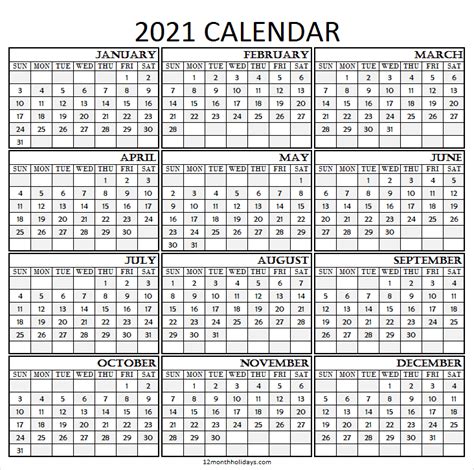 2021 Calendar A4 Size Template Calendar 2021 Year Printable In 2021