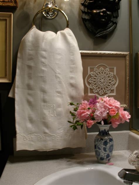 Vintage Home White Wednesday 8 Linen Hand Towel In Powder Room