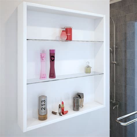 Beautiful white wooden storage shelves offer a lot of space to keep linen and towels. Patello White Glass Shelf Wall Storage Buy Online At ...
