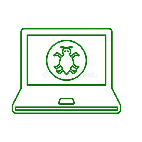 Laptop Computer Bug Virus Outline Icon Line Art Sketch Stock