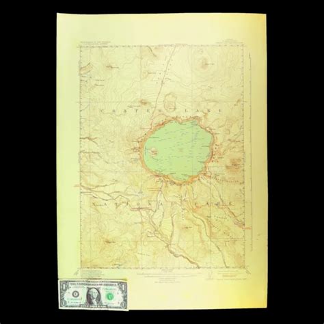 Antique National Park Map Crater Lake Topographic Vintage Oregon Relief