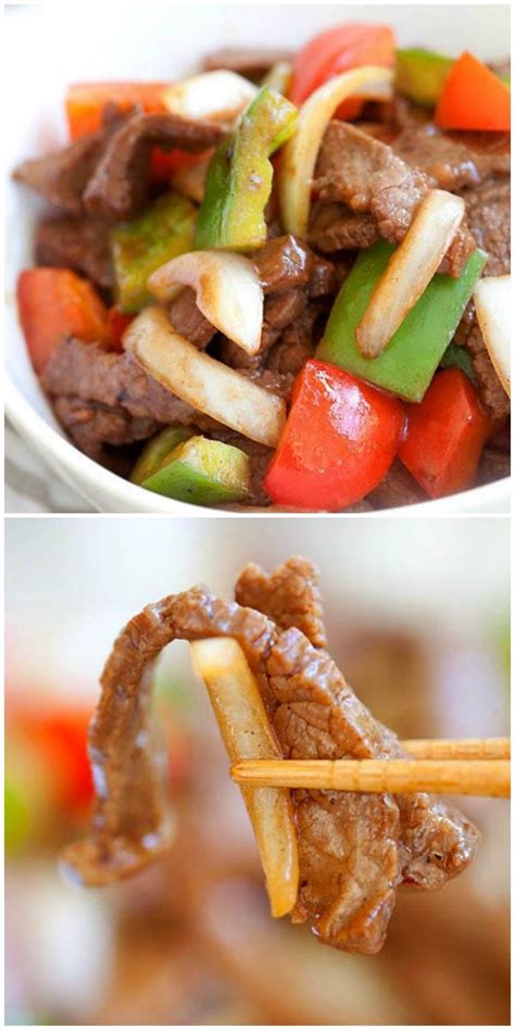 The key ingredients are sliced beef, onion, garlic, ginger, and bell peppers seasoned with soy sauce, oyster sauce, worcestershire sauce, sesame oil, rice wine. Black Pepper Beef - Easy Chinese stir-fry with beef, black ...