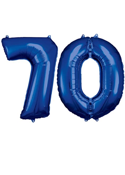 Inflated Dark Blue 70th Birthday Number Balloons On Weights