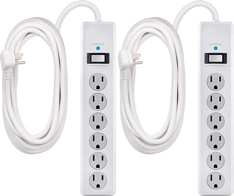 Ge 6 Outlet Surge Protector 2 Pack 20 Ft Extension Cord Power Strip