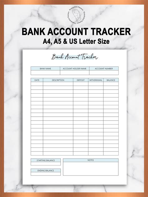 Bank Account Tracker Printable Income And Expense Tracker Etsy