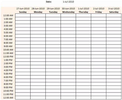 Weekly Hourly Planner Template Excel