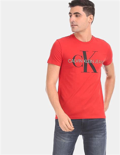 Buy Calvin Klein Men Red Crew Neck Cotton Stretch Logo T Shirt