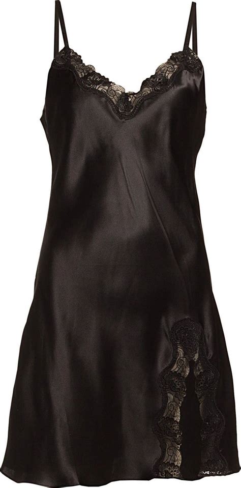 lady avenue pure silk slip with lace nightgown black pris